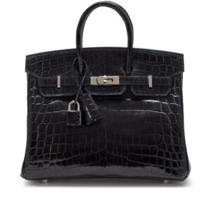 Black Shiny Niloticus Crocodile Birkin 25 Palladium Hardware, 2019